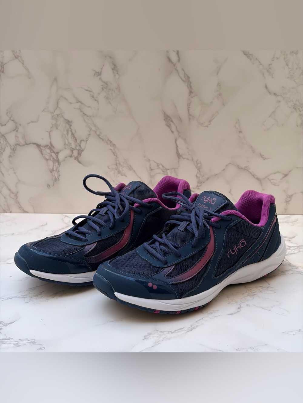 Ryka Dash 3 Women’s Walking Shoes Navy Blue Pink Mesh Leather Sneakers 9M